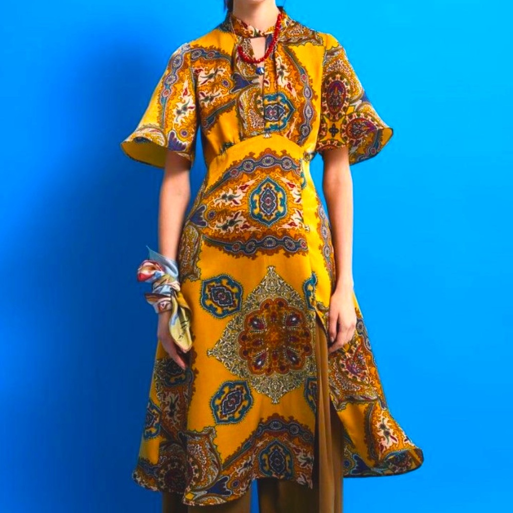 Zara Paisley Print Flowy Dress SZ L EUC